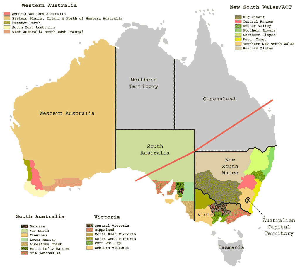 винодельческие регионы Австралии карта